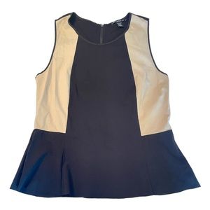 Kenneth Cole Women's Size XL Black Tan Color Block Peplum Top Sleeveless